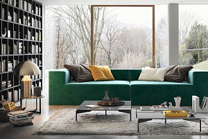 Бесэаркасный п-образный диван Драм зеленого цвета